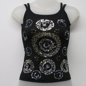 Vtg 90s Y2K Monaliza Egypt Stretchy Knit Sequin Beaded Circle Stars Tank Top OS